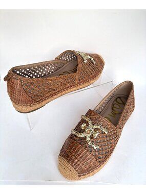 Sam Edelman Khiara Raffia Espadrille Flats Brown Woven Womens Loafers Size 7